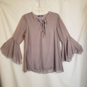 Giulia Size Small Italian Silk Taupe Tie Front Bohemian Boho Tulip Sleev…